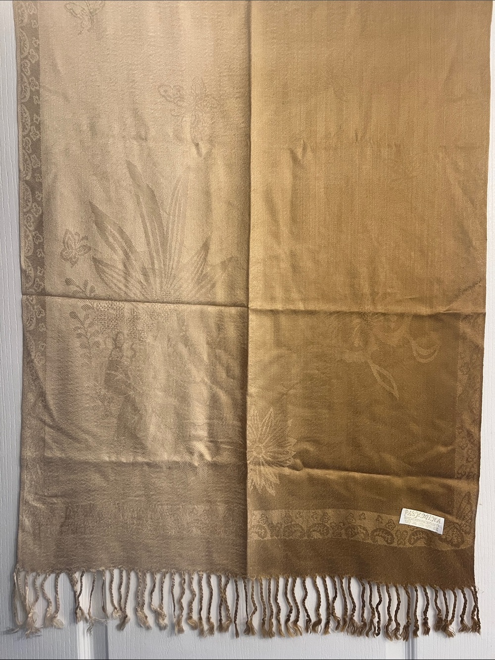 Vintage Gold Cashmere Silk Blend Pashmina Scarf Wrap